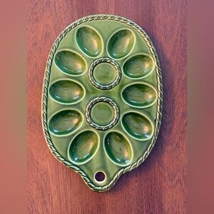 Elegant vintage Green Ceramic Egg Tray by Vicki